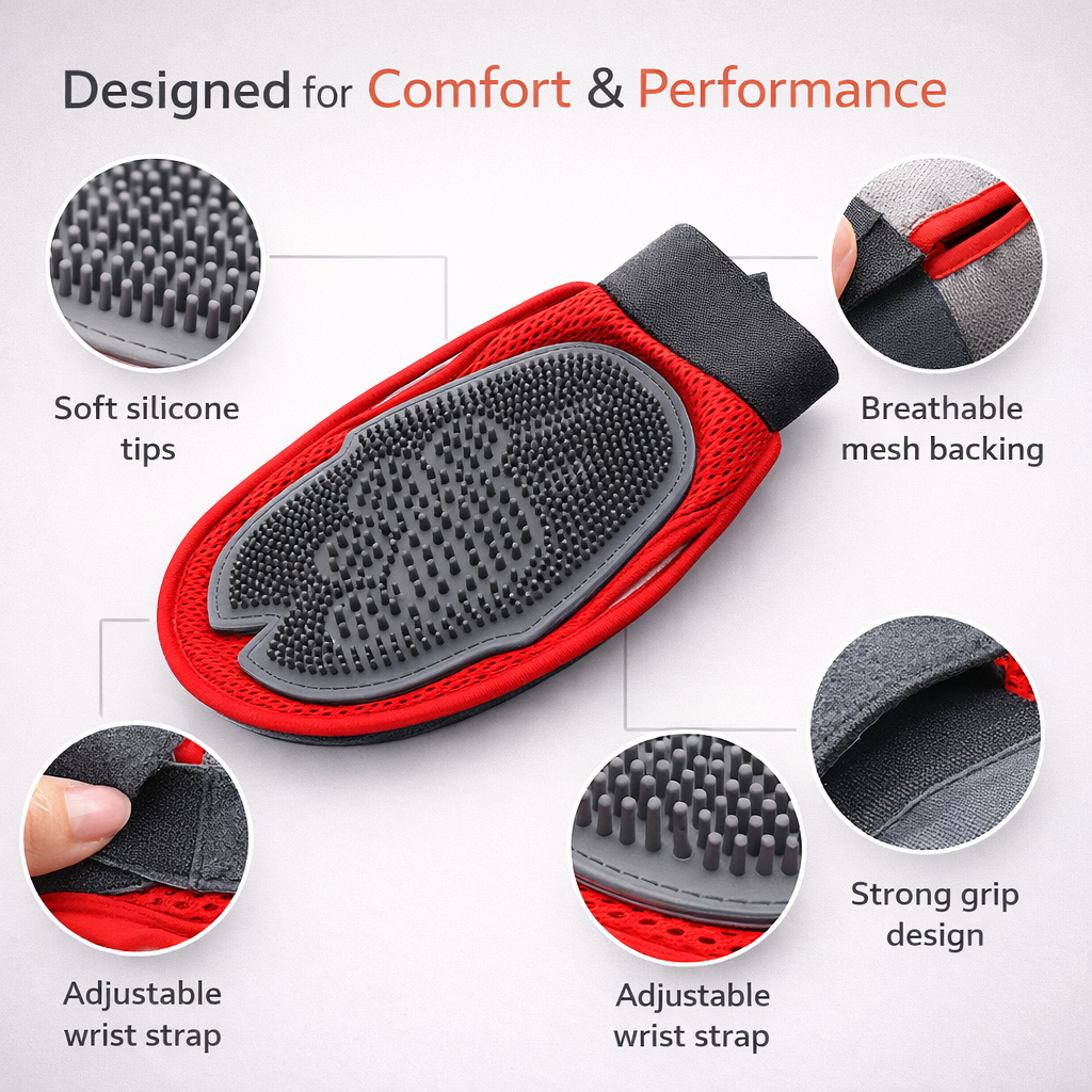 Pet Bathing & Grooming Glove | 2-in-1 Wash & Fur Removal Tool