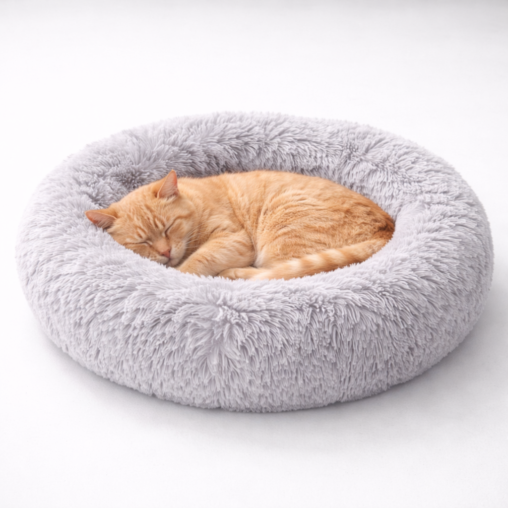 Calming Donut Dog Bed | Anti-Anxiety Plush Pet Bed for Deep Sleep