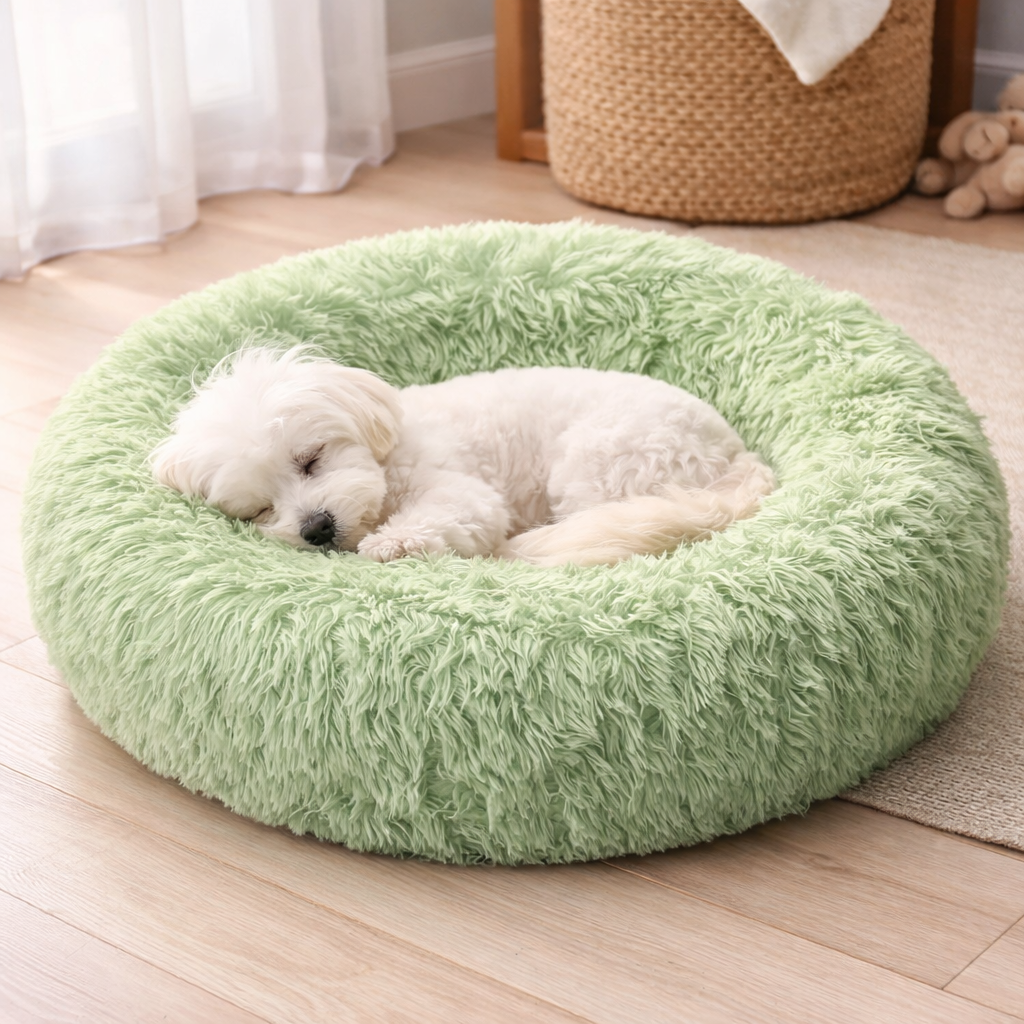 Calming Donut Dog Bed | Anti-Anxiety Plush Pet Bed for Deep Sleep
